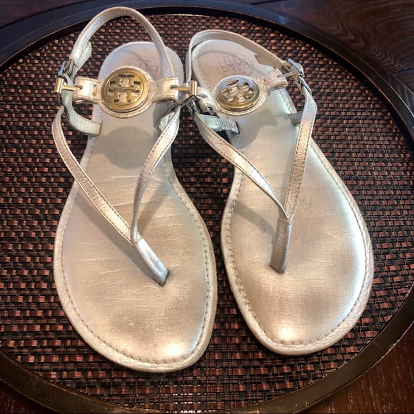 Tory Burch Silver Sandals Size 8.5 - Picture 2 of 8